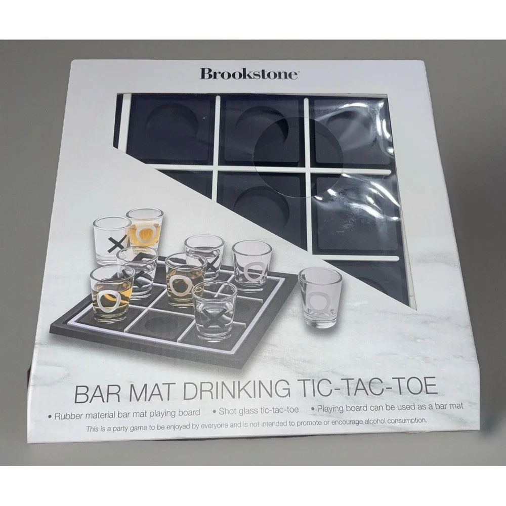 Brookstone Bar Mat Drinking Tic-Tac-Toe Game Set - Shot‎ Glass Party Fun